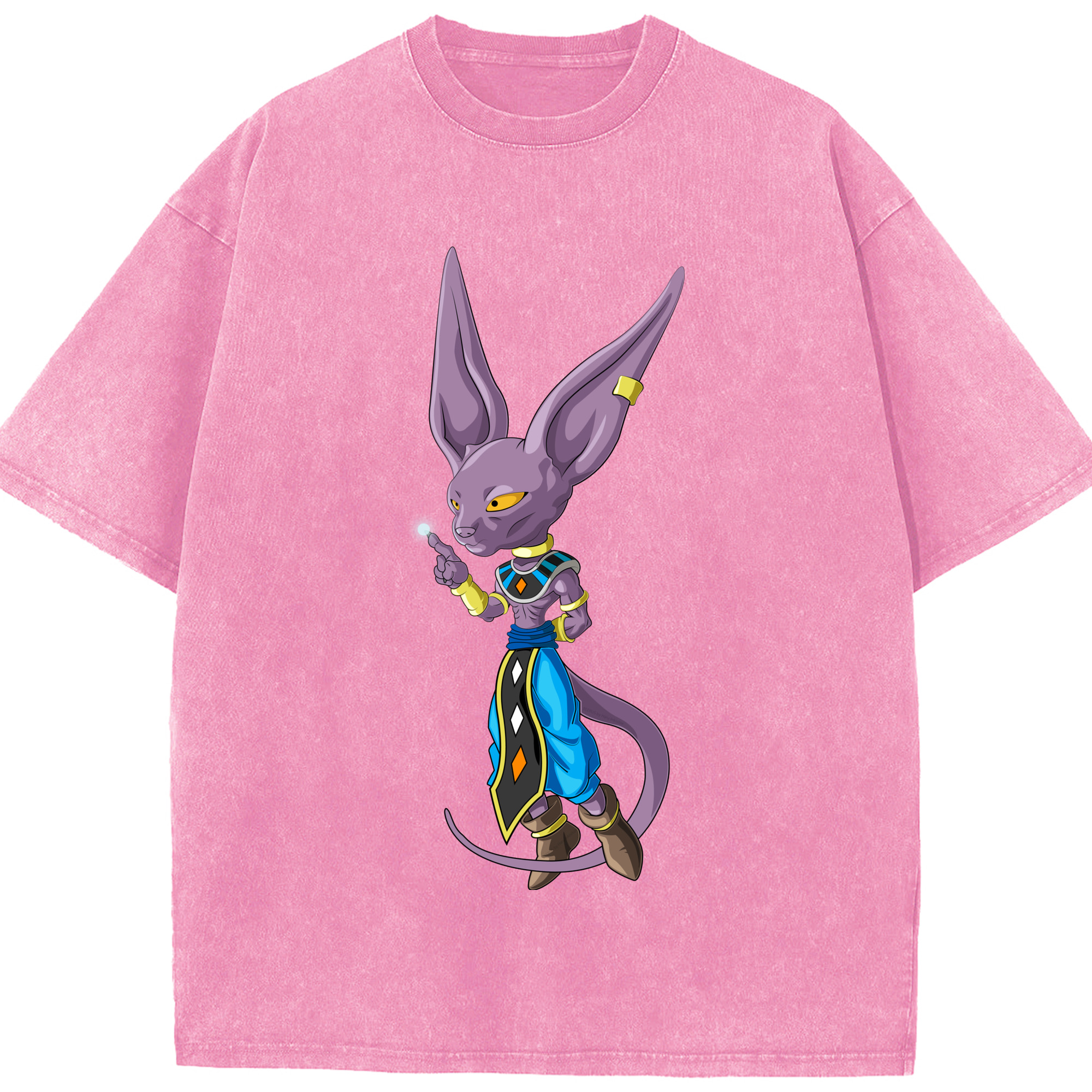 （画像用） ドラゴンボール ビルス 破壊神ビルス DRAGON BALL Beerus Birusu 綿100% ヴィンテージ風 半袖Tシャツ（フロントプリント）